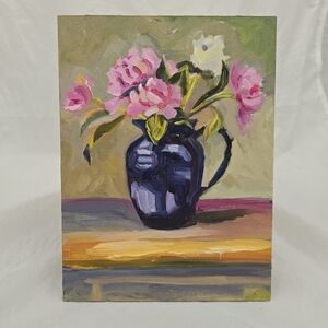Peony Still Life Original Oil Painting On Board